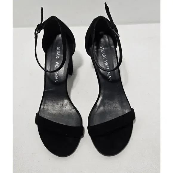 Stuart Weitzman Nearly Nude Black Suede Heels Size 7 wide - Picture 2 of 11